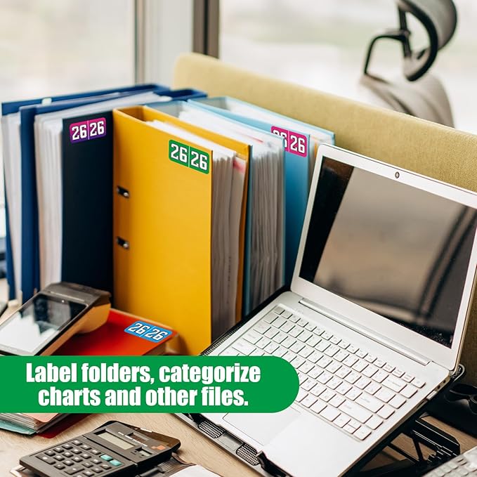 1000pcs 2026 Year Stickers, 3/4x1-1/2 Inch 26 Year Colored Self-Adhesive Stickers File Folder Labels Decals for Tab File Folders Office Supplies (Dark Green)