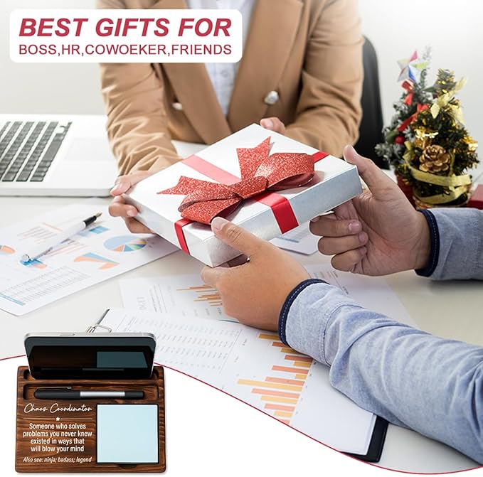 Chaos Coordinator Bosses Day Gifts for Women Men Manager Funny Office Decor for Women Wooden Sticky Note Holder National Boss Day Decorations Gifts for Leader Men Coworker Office Desk Decor A 06