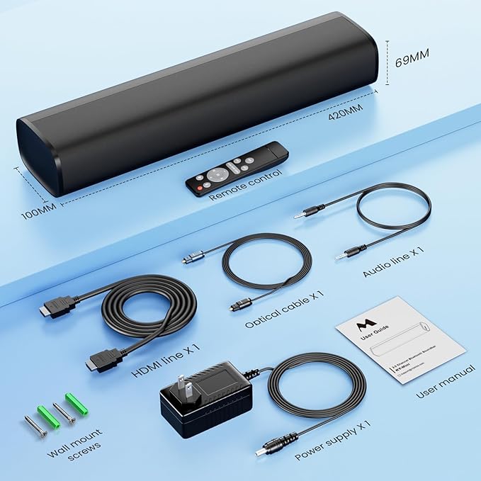 MZEIBO Sound Bar, 50W Soundbar for Smart TV Bluetooth 5.3 Speaker 17Inch with ARC/Optical/AUX Connection Surround for Home Theater Audio TV/PC/Gaming/Projectors
