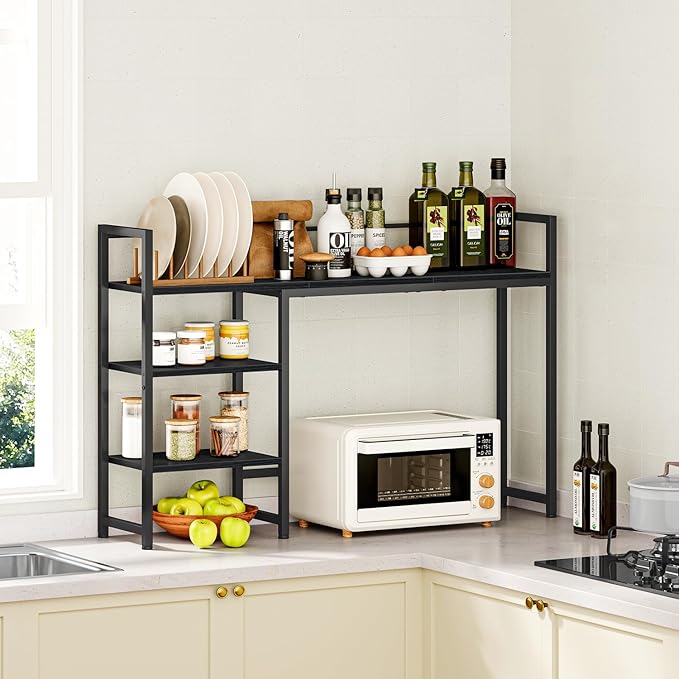 Snughome Desk Shelf, 44.9" Large Desktop Organizer Shelf, Desk Hutch for Monitor, 4 Tier Display Rack, Wooden Desktop Bookshelf Storage Rack for Home Office Dorm