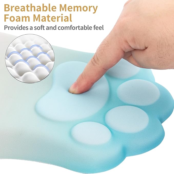 L-SPOUTTO Ergonomic Mouse Pad with Wrist Rest,Cute Cat Paw Mousepad Wrist Support,Comfortable Massage Design Computer Pain Relief Mouse Pad with Non-Slip PU Base for Desk Laptop Gaming,Rainbow
