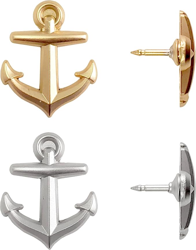 Anchor Push Pins - Silver Metal Anchor Pins - for Cork Board, Maps, or Lapel Pin Use - Designed in USA - Set of 4