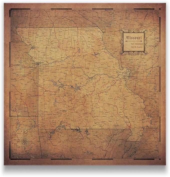 Conquest Maps Push Pin Missouri Map Board - With Push Pins to Mark Missouri Travel - Handmade in Ohio, USA - Design: Golden Aged