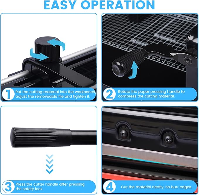 Heavy Duty Paper Cutter for A4 Paper, Guillotine Paper Cutter 12 Inch, 400 Sheet Capacity, Solid Steel Construction, Black