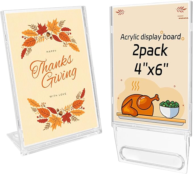 2 Pack 4x6 Inch Small Sign Holder Vertical, Double-Sided Usage with Swivel Base for Table Display, for Office, Store, Restaurant, Retail Counters, for Menu, Message Board, Note