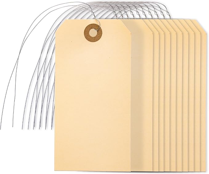 Perco Manila Shipping Tags with Metal Wires — Large Durable Blank Paper Tags 4¾″ x 2⅜″ — Ideal for Labeling and Inventory Use — Box of 500