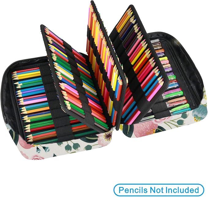 YOUSHARES Colored Pencils Case for 220 PCS Prismacolor Colored Pencils, Large Capacity Pen Case Organizer for Crayola Colored Pencil & Gel Pen (Watercolor Flowers)