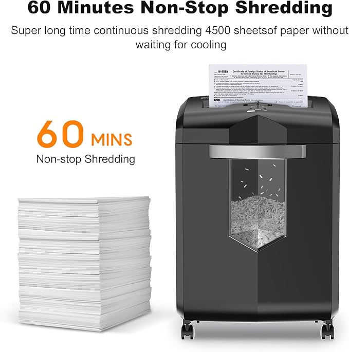 Bonsaii 16-Sheet Micro-Cut Paper Shredder 60-Minute Heavy Duty Office Use with 6-Gallon Bin P-4 Security for CD Credit Card and Staples