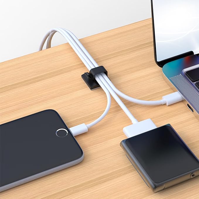 100PCS Adhesive Cable Clips, Wire Holder Organizer Cord Management, Cable Staples Outdoor Strong Cord Clips for Wall, Desk, Christmas Lights, String Lights, TV PC Ethernet Cable, Black Small