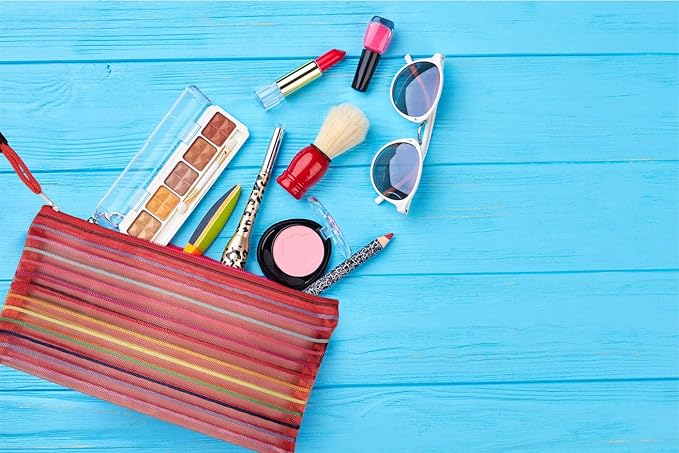 selizo 6 Pcs Pencil Pouch Plastic Pencil Cases Zipper Mesh Pouch Bag for Office Pen Cosmetic Makeup