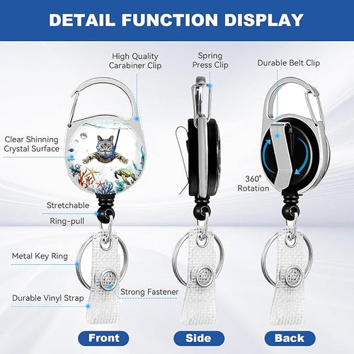 2 Pack Funny Diving Cat ID Badge Holder with Heavy Duty Retractable Reel Keychain for WomenStudents,Teachers, Nurses, Office Use