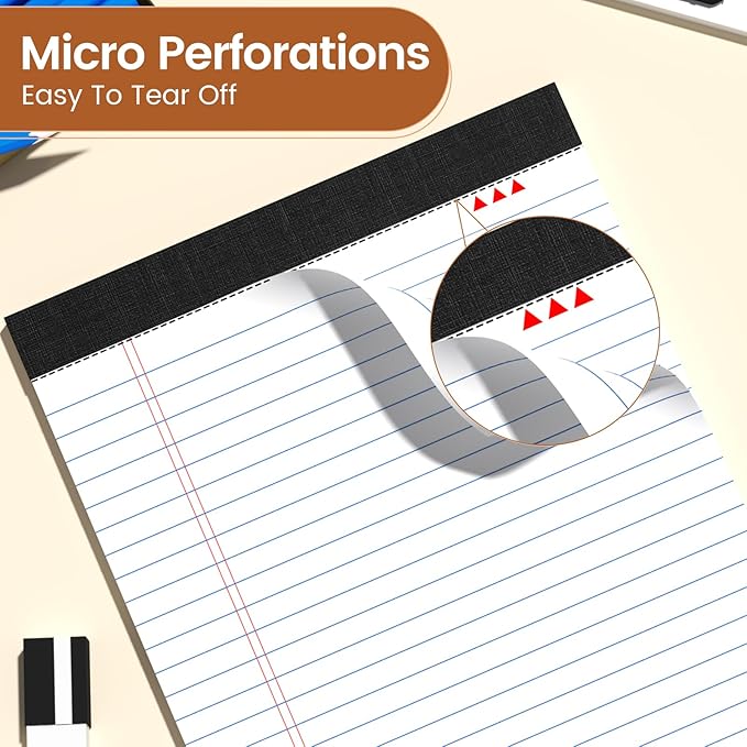 Legal Pads 8.5 X11.75, Narrow Ruled Notepads, 6 Pack, 30 Sheet/Pad, White Legal Pads, Tear Off Notepad, Perforated Writing Pad, Notebook Paper College Ruled, Notepads for Office Home School, Notepad
