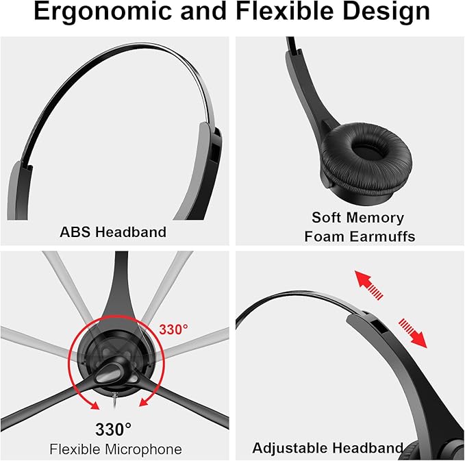 Voistek USB Headset with Microphone,Wired On Ear Computer Headphones with Noise Cancelling Microphone for Laptop PC,in-line Control for Work, Office, Teams, Zoom, Skype, Online Class