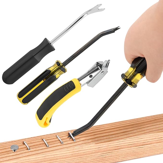 3PCS Heavy Duty Construction Staple Remover with Tack Puller Tool, Nail Puller, Carpet Remover, Removing All Kinds of Staples for Furniture, Floor, Wooden Case, Carton, Photo Frame(COLOR:Black+Yellow)