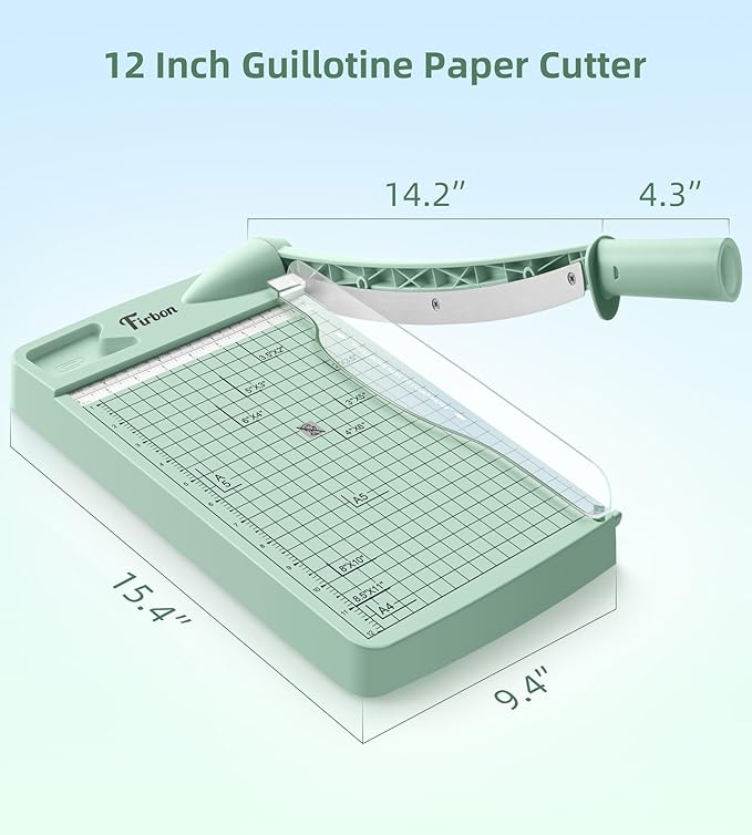 Firbon 12" Guillotine Paper Cutter, Heavy Duty 12-Sheet Capacity Trimmer for Cardstock, Photos, Scrapbooking, Office, Classroom, Studio (Morandi)