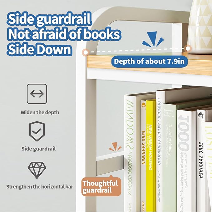 Desk Shelf Bookcase 1-Tier Metal Desktop Bookshelf Hutch with Grid Panel and DIY design possible Multipurpose Storage Organizer Display Rack for Dorm Office Home Computer Desk(White 45.3"×7.9"×38.6")