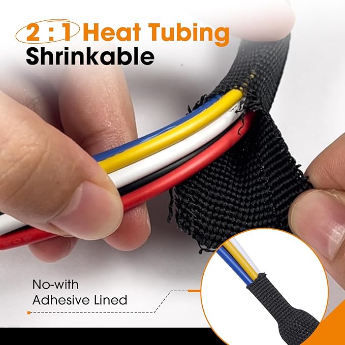 Black 2:1 Ratio Automotive Heat Shrink Braided Sleeving,Wear-Resistant Flat Woven Shrinkable Sleeve Fabric Car Cable Wires Hoses Protection (1"-66ft)