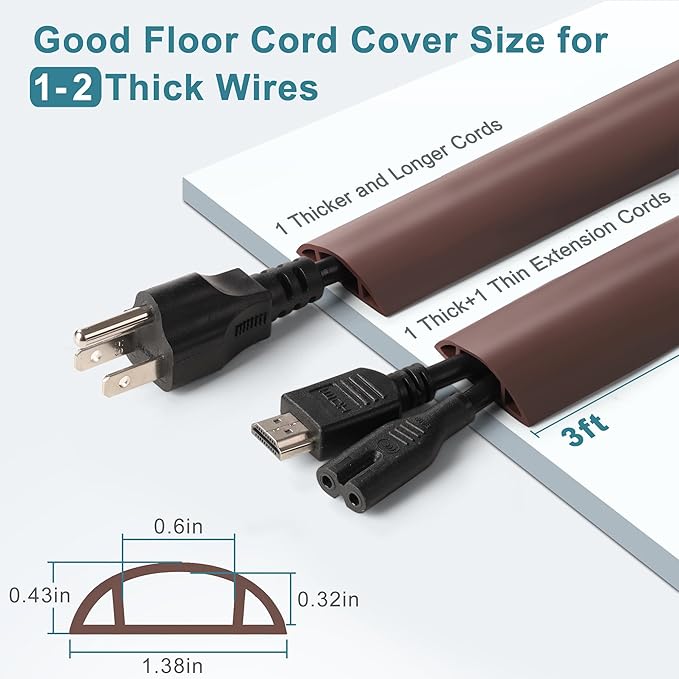 Floor Cable Cover 3ft Beige, LZEOY Cord Covers for Wires on Floor, Cord Hider Floor Cable Management, Extension Cord Floor Cover Low Profile, Floor Cord Cover for Office/Carpet/Floor