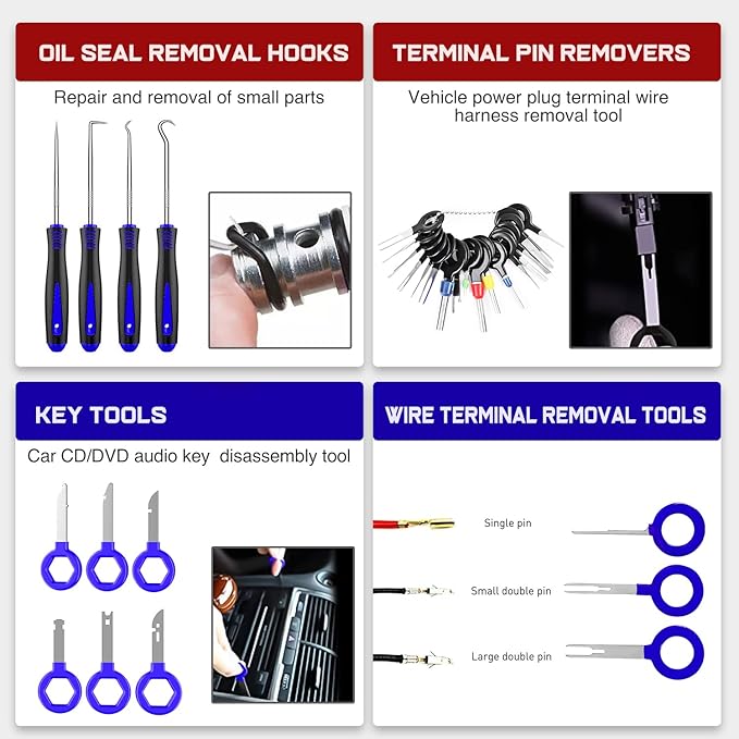 Nilight 238Pcs Trim Removal Tool, Auto Push Pin Bumper Retainer Clip Set Fastener Terminal Remover Tool Adhesive Cable Clips Kit Car Panel Radio Removal Auto Clip Pliers