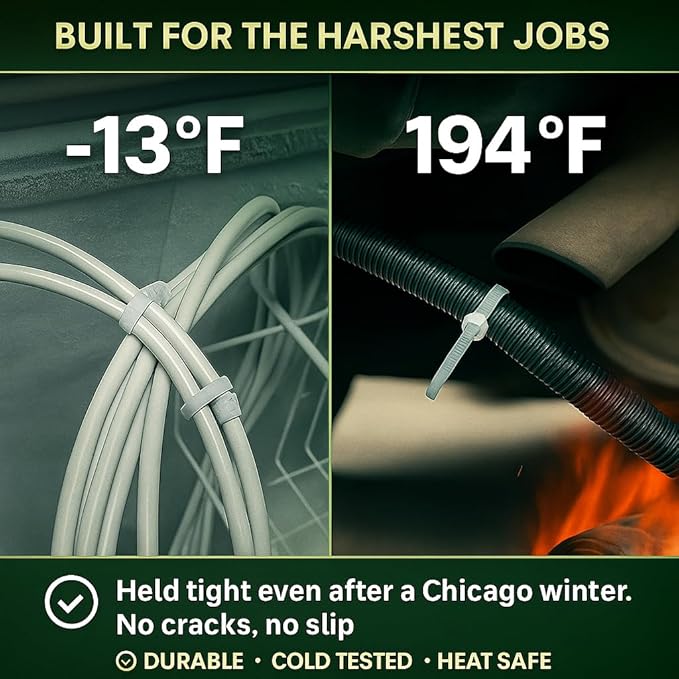 12 inch Zip Ties Clear White, 50 Lbs Tensile Strength, UV resistant, Self-locking, Multi-purpose Nylon Cable Ties, Wire Ties, Tie Wraps for Professionals, Office, Home, Cable Management by Nirah