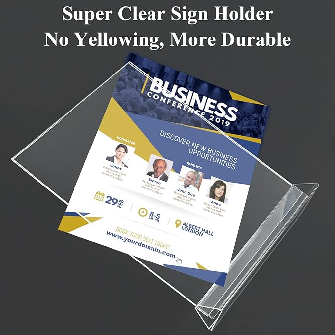 Seencool 4x6 Sign Holder - 12 Pack Small Sign Holder Acrylic Display Stand, Clear Plastic Picture Frame Paper Holder, Double Sided Table Menu Transparent Stand for Office, Home, Restaurant, Wedding