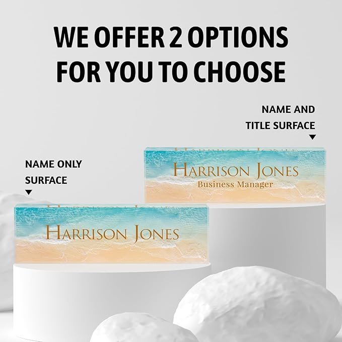 Personalized Name Plate for Desk, Custom Desk Name Plate, Acrylic Name Plate Office Desk Accessories, Personalized Office Gifts for Coworkers Teachers, Employee Appreciation Gifts (B-Beach)