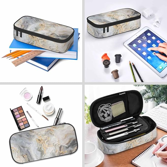 Marble Pencil Holder Bag White Fluid Texture Pencil Case College Office Organizer for Teens Adults