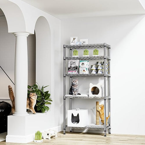 1250 lbs 5 Tier Shelf Metal Storage Shelves Shelving Wire Rack Heavy Duty Closet Organizers for Garage Kitchen Bathroom Laundry Chrome 13.8" D x 29.5" W x 59.5" H