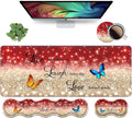 Ergonomic Keyboard Wrist Rest & Mouse Pad Wrist Rest Set,Large XXL Gaming Desk Mat 31.5"x 11.8",Non-Slip Base, Memory Foam,Easy Typing Pain Relief for Office & Home,Red Glitter Quote Live Laugh Love