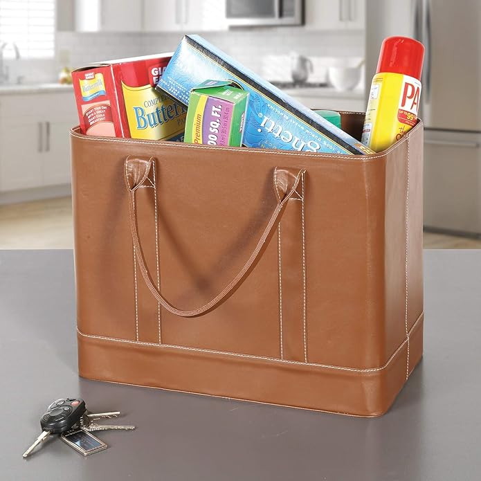 HOME DISTRICT Chic File Organizer Tote - Important Document Organizer Bag, Portable File Box with Handle, Brown