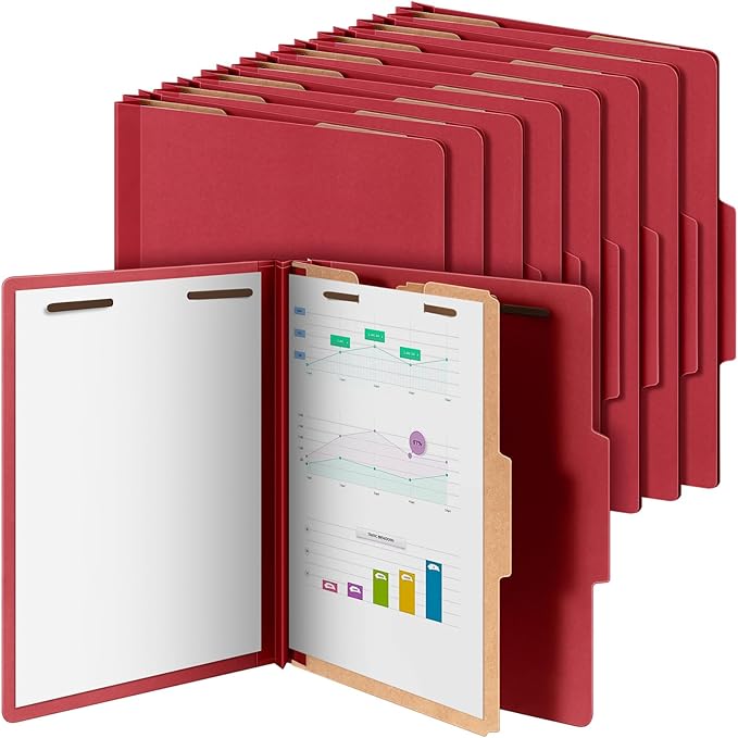 Skyygemm 24 Pcs Classification Folders Letter Size, 1 Divider Pressboard File Folder with Fasteners, Expanding File Organizer Bulk for Teachers, Clergy, Office, Church, Christmas Donations (Red)