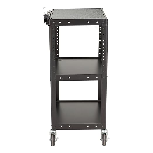 Norwood Commercial Furniture Adjustable Height Metal AV Cart with Electric Power Cord, Black