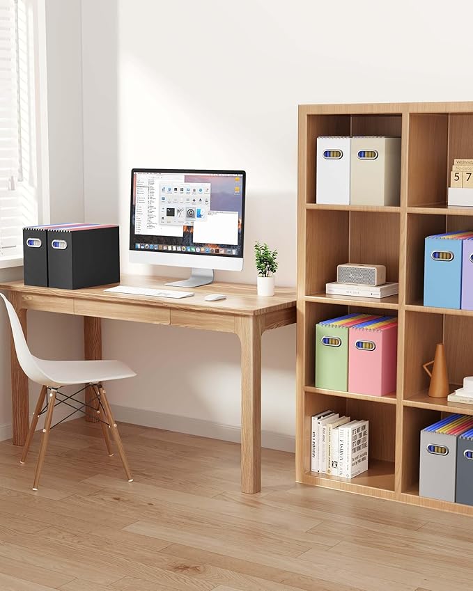 Oterri Cardboard File Organizer Box for Hanging File Folders Letter Size,File Box for Computer Desk,File Cabinet,Working Home,Office,Classroom (Grey, Letter Size - 2 Packs)