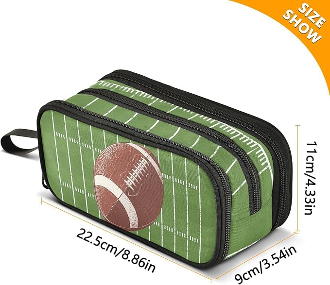 Football Pencil Case Box for kids Teens Boys Girls Large Pencil Pouch with Zipper Compartments Big Capacity Stationery Pen Bag Organizer for Kids Teens Adults School Office