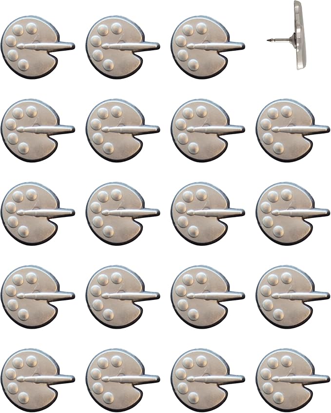 Painters Palette Push Pins - Silver Paint Palette Map Pins for Artists for Cork Boards, Maps, or Lapel Use - Designed in USA - Set of 20