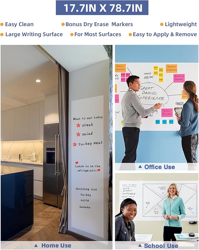 Nicpro 2 Pack Dry Erase Whiteboard Sticker Wall Decal, 17.7" X 78.7"(6.5 ft) Self-Adhesive White Board Peel Stick Paper to Do List with 6PCS Water-Based Pens for School, Office, Home, Kids Drawing