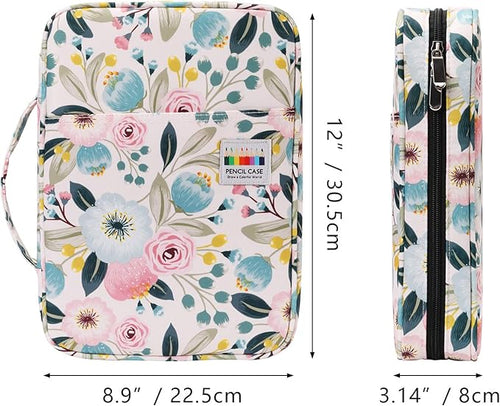 220 Slot Colored Pencil Case Pen Bag with Zipper for Artist Storage Organizer for Watercolor Pencil Gel Pen Marker Highlighter Large Capacity Handy Pencil Holder (Watercolor flower)