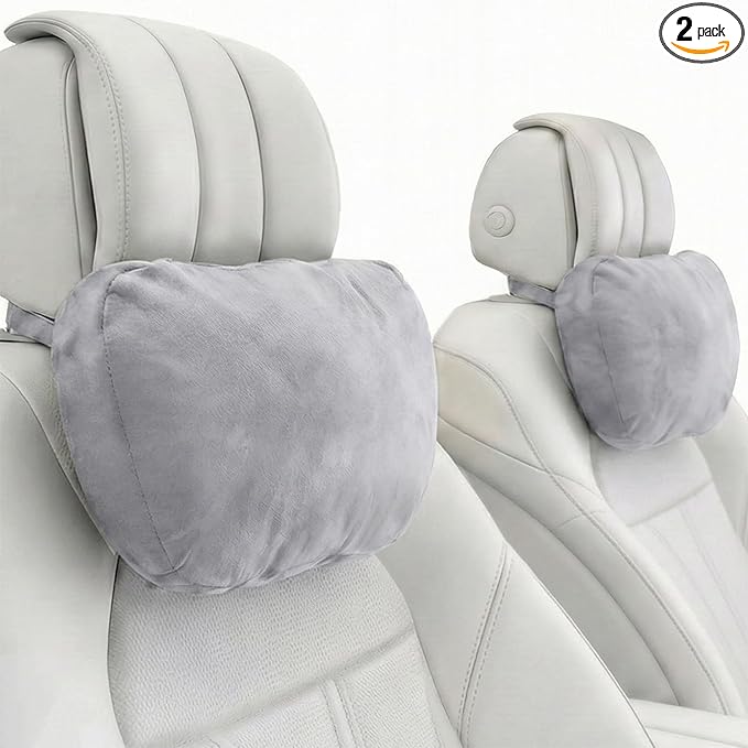 2PCS Car Pillow for Car Neck Pillow for Driving Seat Lumbar Support Soft Cushion with Extra Filling Accessories Back Support for Travel Nap and Trips Sleeping(Grey, Head)