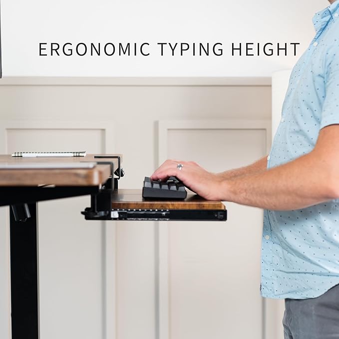 VIVO Small Keyboard Tray, Under Desk Pull Out with Extra Sturdy C Clamp Mount System, 20 (26 with Clamps) x 11 inch Slide-Out Platform Drawer, Rustic Vintage Brown Top, Black Frame, MOUNT-KB05ES-N