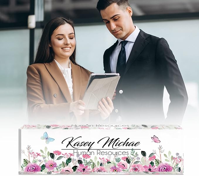 SalaGraphics Desk Name Plate Personalized, Custom for Desk, Office Decor Women Men, Acrylic Accessories, Gifts Coworkers Boss Teacher, Employee Appreciation (Flowers B) 8”(L)x2.5(W)