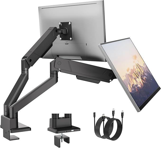 monTEK Dual Monitor Mount with USB Monitor Arms for 2 Monitors for 17 to 35 Inch Curved Screen Holds 35 Lbs Adjustable Heavy Duty Monitor Desk Mount Cable Management, VESA 75/100mm, MA1007UCBK-D