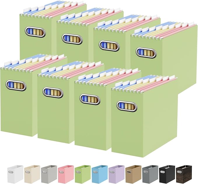 Oterri Cardboard File Organizer Box for Hanging File Folders Letter Size,File Box for Computer Desk,File Cabinet,Working Home,Office,Classroom (Green, Letter Size - 8 Packs)