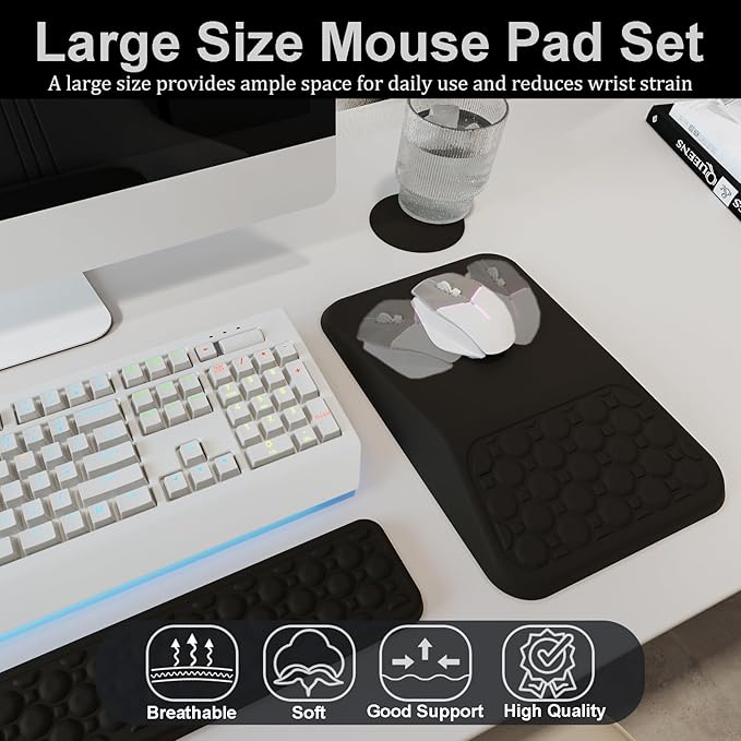 Ospelelf Keyboard Wrist Rest Ergonomic Mouse Pad with Wrist Rest, Wrist Rest for Computer, Office and Gaming,Black