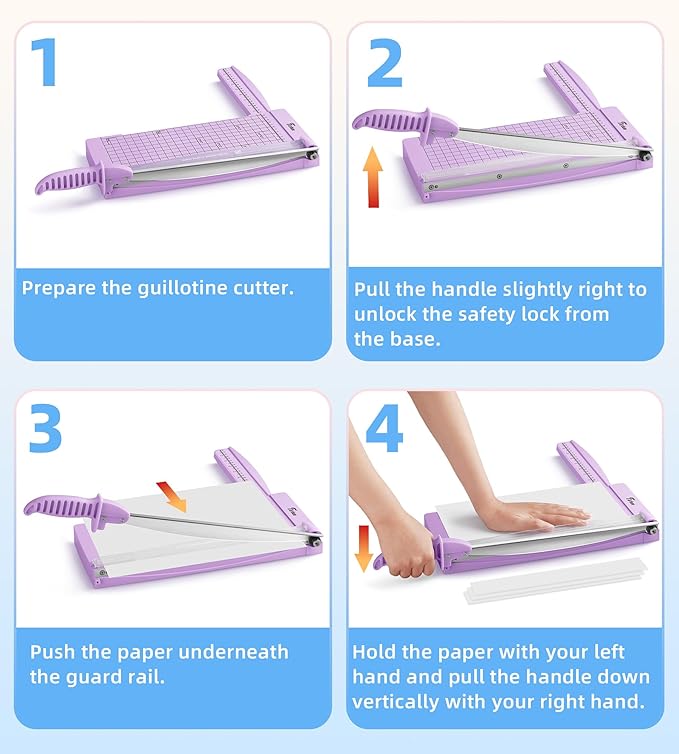 Firbon 12" Guillotine Paper Cutter with Hidden Ruler, Compact Heavy Duty 12-Sheet Capacity Trimmer for Cardstock, Photos, Scrapbooking, Office, Classroom, Studio (Purple)
