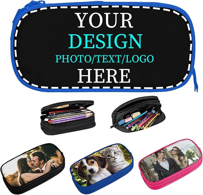 Custom Pencil Case Personalized Add Photo Text Pen Bag Large Capacity Zipper Pencil Box for Office Travel Graduation Gifts