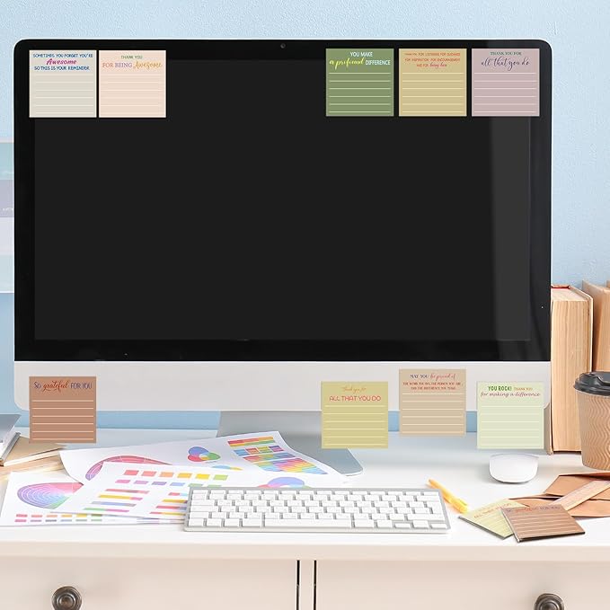 Yinder 48 Pcs Employee Appreciation Sticky Notes New Year Gift Bulk Motivation Sticky Note Pads Inspirational Gift for Teacher Nurse Staff Coworker Office Supply 3 x 3'' (Appreciation,Boho)