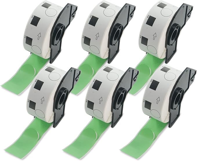BETCKEY - 1 Inch Large Round Labels Replacement for Brother DK-1218 (0.94 in Dia), Compatible with Brother QL Label Printers [6 Rolls/6000 Labels, Green]