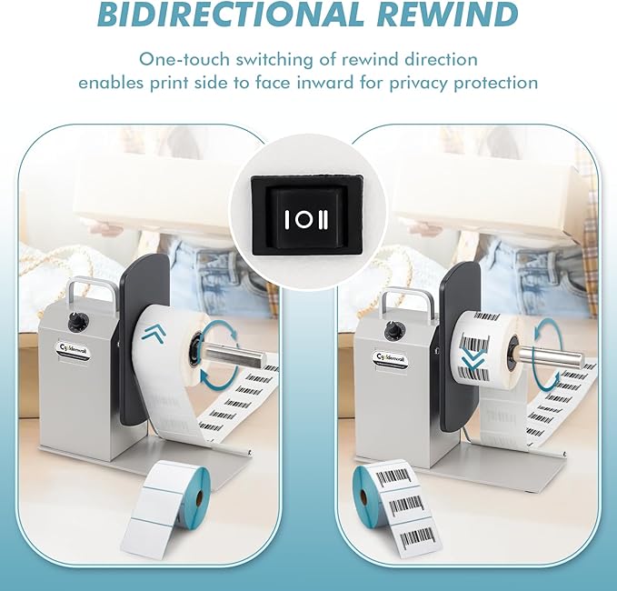 CGOLDENWALL Automatic Label Rewinder, 9.8" Dia. Bidirectional Rewinding, 1/1.5/3" Core, Speed Ajustable, Thermal Label Hangtag Washing Label, Synchronize with Various Printers