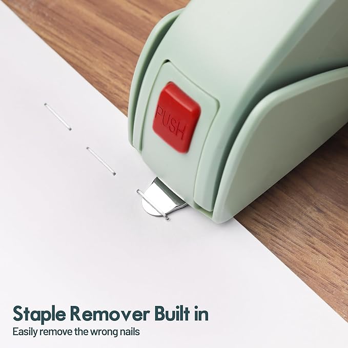 AFMAT Effortless Stapler for Desk, 50 Sheet Capacity, Low Force, Built-in Staple Remover, One Finger Touch Stapling Desktop Stapler, Portable & Space Save Size, Good for Home & Office ES10(Green)