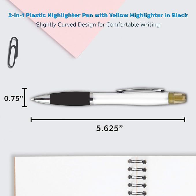 DISCOUNT PROMOS 10 Plastic Highlighter Pens Pack - Rubber Grip, Black Ink - Black